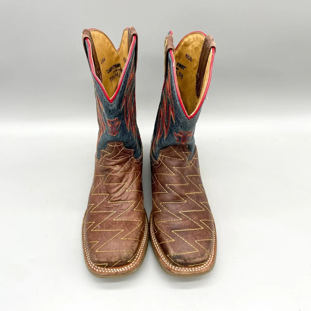 Tin Haul Kids 3 Lightning Fast Boys Western Cowboy Boots Brown Leather